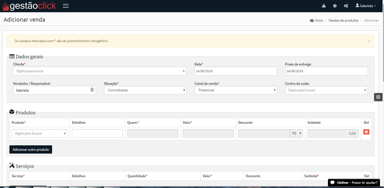 programa para registrar vendas