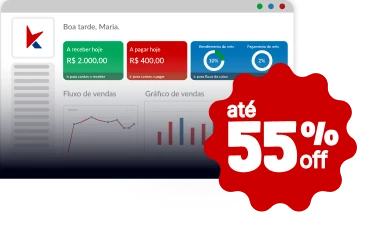 Tela do sistema principal do gestãoClick, com 55% de desconto