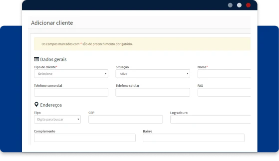 Sistema ERP para empresa de serviços cadastros conectados