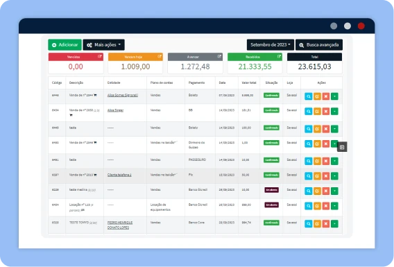 Sistema ERP para tabacaria financeiro