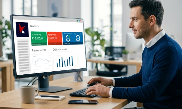 Trocar de ERP na distribuidora: quando vale a pena e como migrar sem parar a operação Empresário empreendedor trabalhando em ambiente de escritório no computador em seu sistema ERP sobre Trocar de ERP na distribuidora: quando vale a pena e como migrar sem parar a operação.