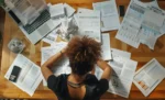 Como reduzir multa tributária na microempresa: tudo que a lei permite fazer antes de pagar Mulher sobre uma mesa cheia de documentos, representando: Como reduzir multa tributária na microempresa: tudo que a lei permite fazer antes de pagar