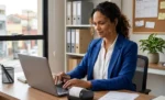 Exclusão do Simples Nacional: como evitar, o que fazer quando acontece e como reingressar empreendedora sentanda em seu escritorio em frente ao notebook, representando: Exclusão do Simples Nacional: como evitar, o que fazer quando acontece e como reingressar