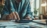 Antecipação de recebíveis: o que é, quando vale a pena e o que analisar antes de contratar homem digitando em sua calculadora, representando: Antecipação de recebíveis: o que é, quando vale a pena e o que analisar antes de contratar