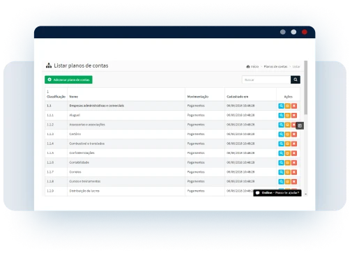 Plano de Contas pré estabelecido